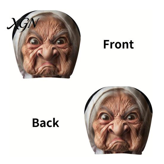 Auto Interior Accessories 2Pcs Funny Granny Face Car Headrest Covers, Breathable Seat Vehicle Protector Protectors, Stretchy Universal for SUV