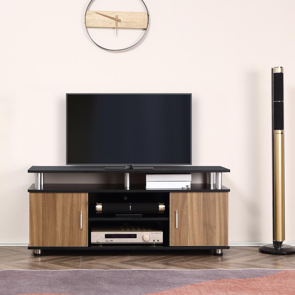 TV Cabinet Up to 55" with Cabinets and Shelves in Wood and Aluminum, 120x40x52.2cm