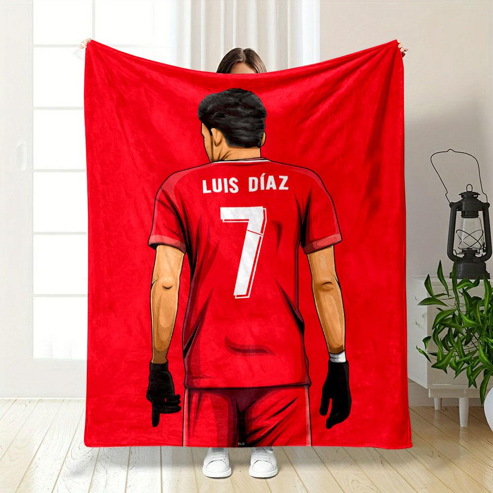 A player in a red jersey with "Luis Díaz" and the number 7 on the back. for all seasons blanket lunch break throw gift