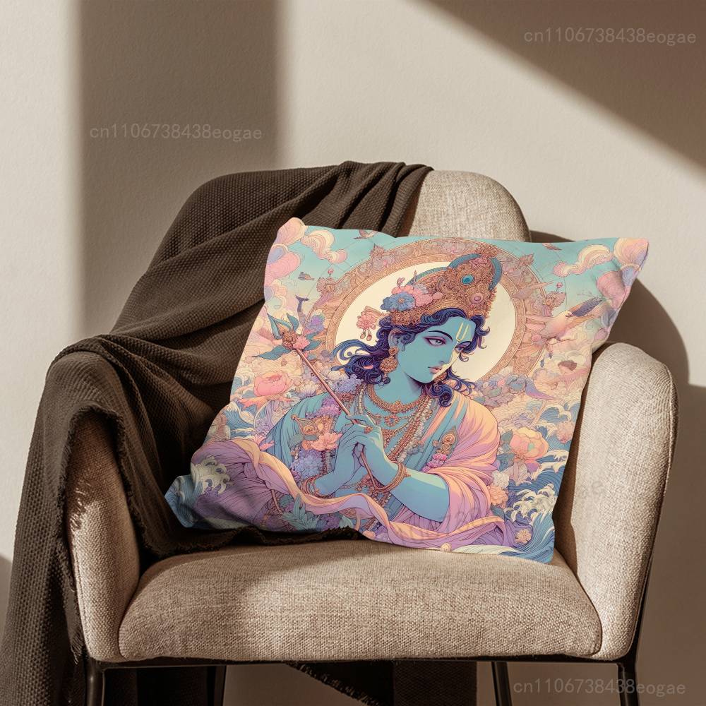 God Lord Krishna Indian Pillow Case Living Room Sofa Cushion Cover Suitable For Home Bedroom Decoration And Protector