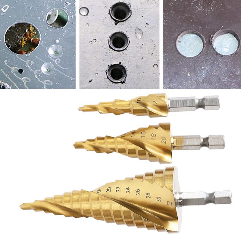 3pcs Large HSS Steel Step Cone Drill Titanium Bit Set Hole Cutter 4-12/20/32mm Tool Drill Bit - View #4