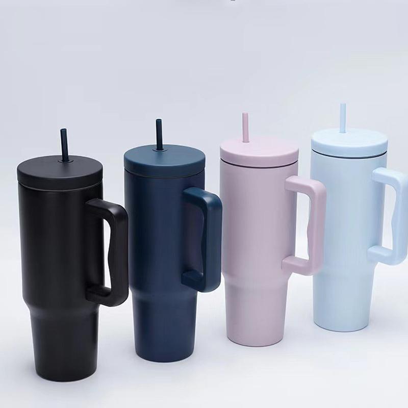 1Pc 1200ML 304Stainless Steel Print Cup with Straw Portable Car Cup Large Capacity Water Cup Car Water Bottle