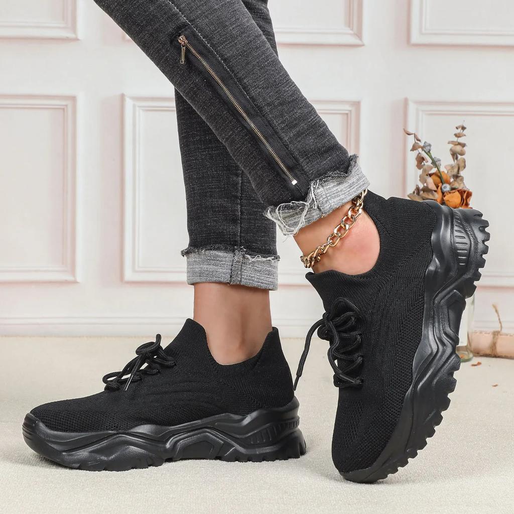 Fashion Chunky Shoes Platform Sneakers for Women Knitted Men's Casual Sports Shoes Breathable Trainers Elastic Slip-on Shoes