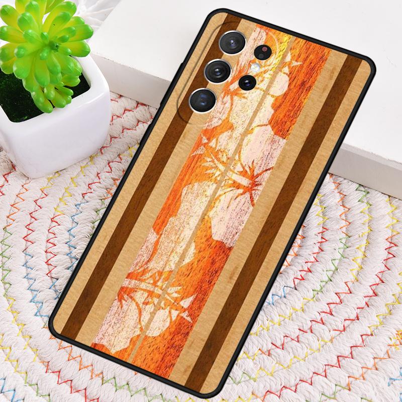 Hawaiian Faux Wood Surfboard Silicone Phone Case For Samsung Galaxy Note 10 Pro S26 S25 S24 S23 S22 S21 Plus S25Ultra Capa Cover