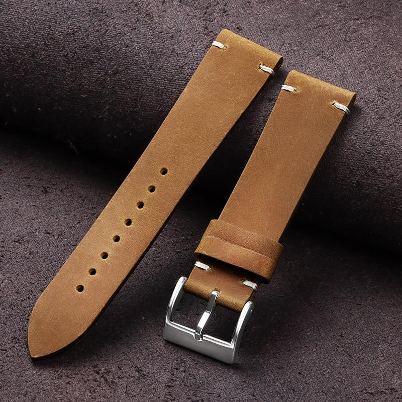 Vintage Oil Wax Leather Watch Band Handmade Stitching Cowhide Strap 18mm 20mm 21mm 22mm for Omega for Seiko Smartwatch Wristband
