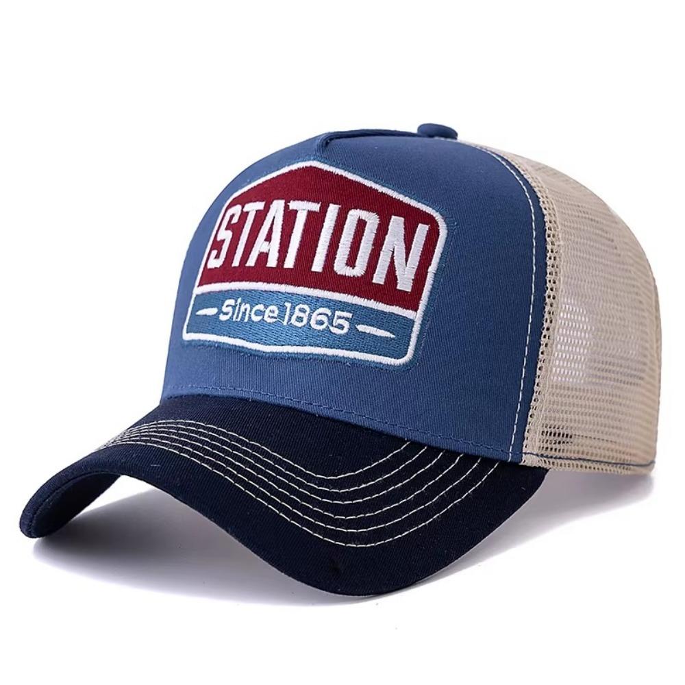 Classic Adjustable Baseball Cap Mesh Embroidered Hip Hop Hat STATION Letter Pattern Breathable Trucker Hat Men and Women