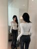 Women's Slimming White Lace Patchwork Halter Long Sleeve T-shirt - Autumn Flattering Spicy Girl Base Layer