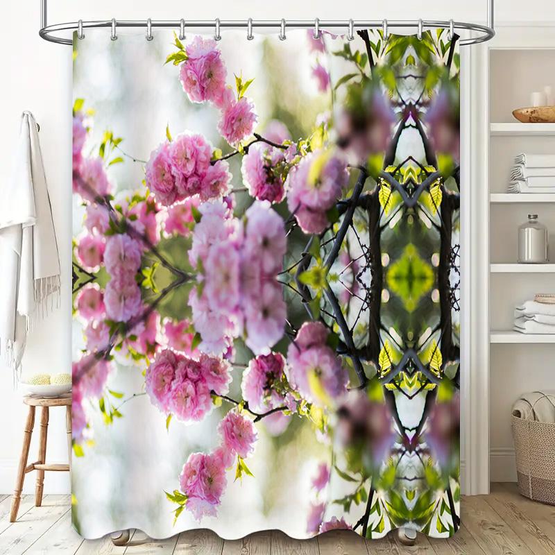 Pink Blossom Shower Curtain Floral Print Home Decor Bathroom Fabric Waterproof Rainproof Shower Curtains For Kids Girls Bedroom