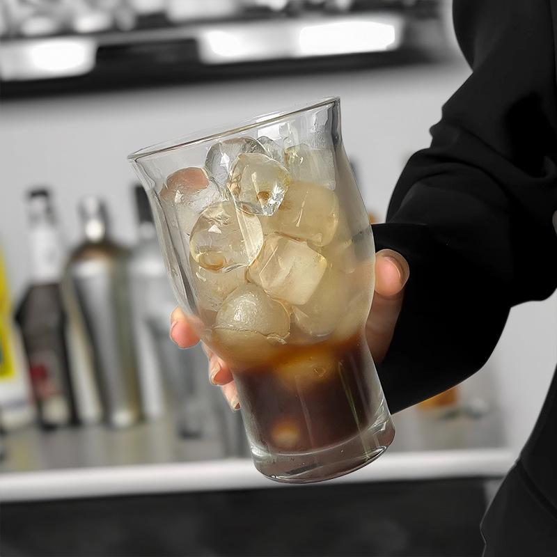 Large Capacity Transparent Wide-mouth Glass Iced Americano Coffee Cup Summer Juice Cold Drink Cup Beer Glass