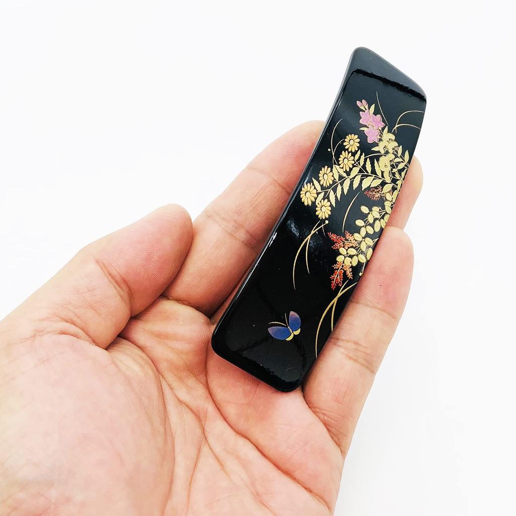 Maeju Lacquerware Lacquerware Barrette Long Rectangular Kaga (Small) (B) 4X-116