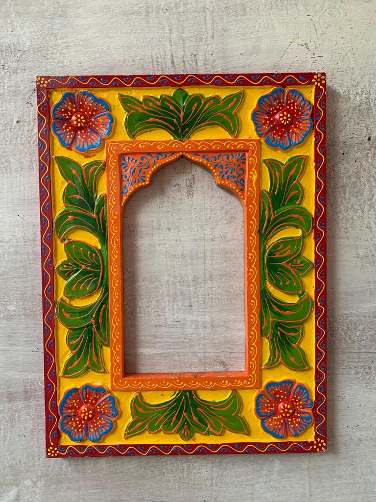 Hand-Painted Wooden Jharokha Frame: Indian Wall Hanging Decor