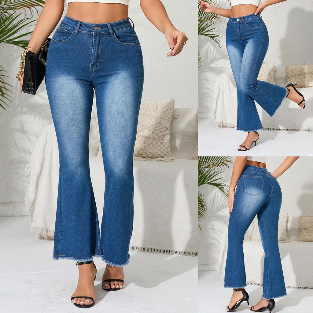 Girls Fashion High-Waisted Stretch Leg Slit Slim Jeans