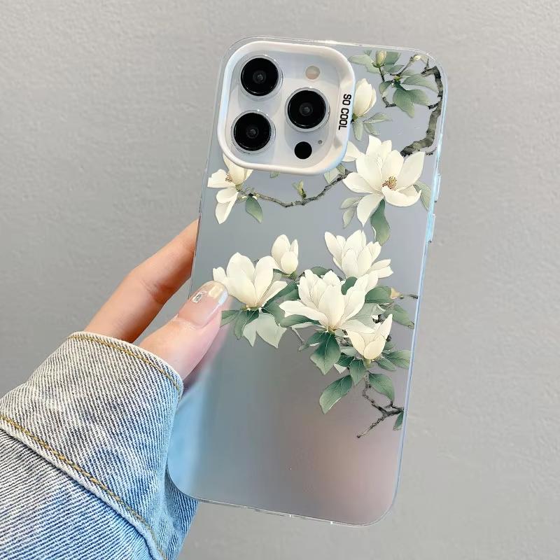 Magnolia Blossom Chinese Style Phone Case for iPhone 17 16 15 14 13 12 11 16E Series Pro Max Plus Double Layer Protection