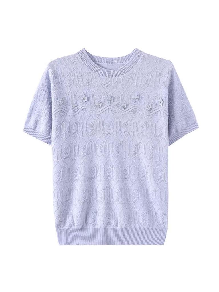 Mom's Autumn 2026 Embroidered Long-Sleeve Knit Top for Middle-Aged and Elderly Women