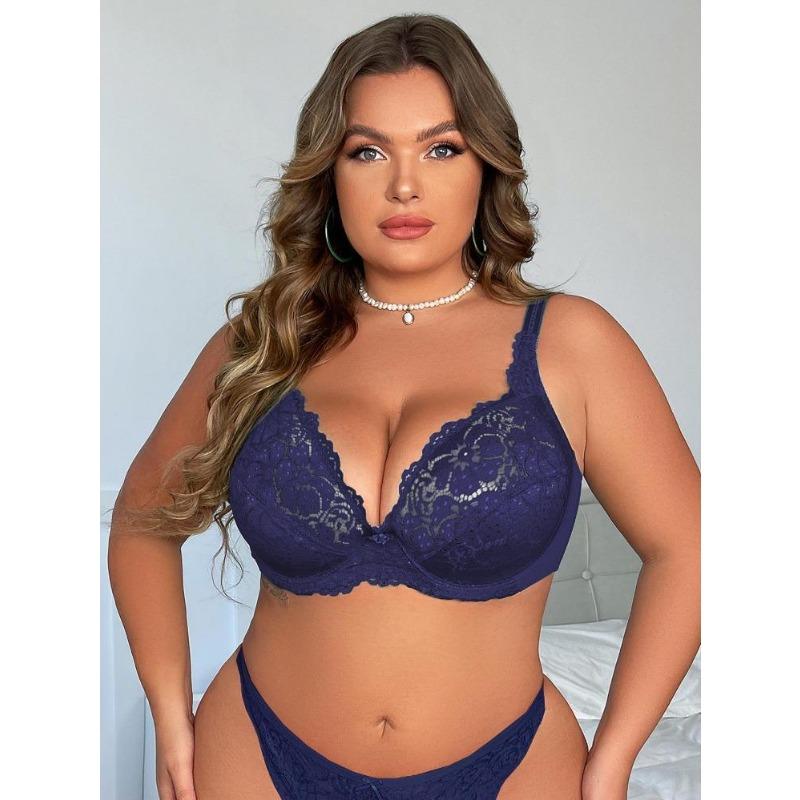 Sexy Krajková Podprsenka Plus Size pro Ženy Ultra Tenká Vykrojená Prodyšná Jednobarevná
