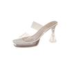 Thick-bottomed waterproof table transparent one-word with high-heeled slippers women's 2025 summer wear crystal and thick-heeled cool slippers