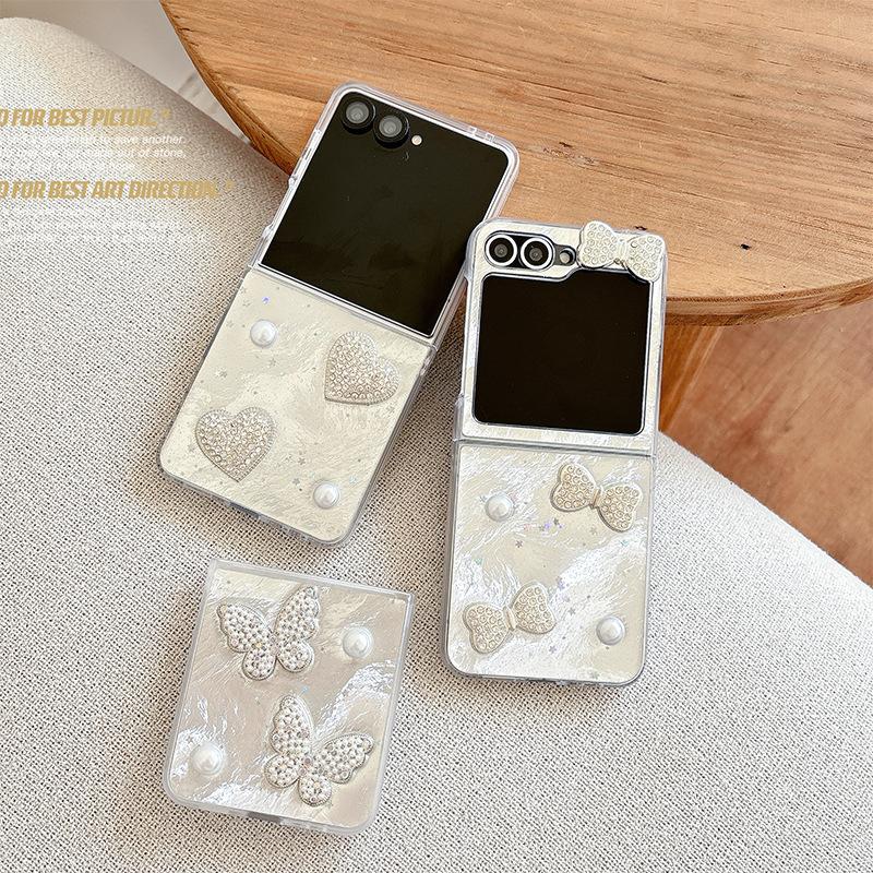 Pearl Love Bow Tie Butterfly Phone Case For Samsung Zflip6 Flip Folding Flip7 Fashion W24Flip
