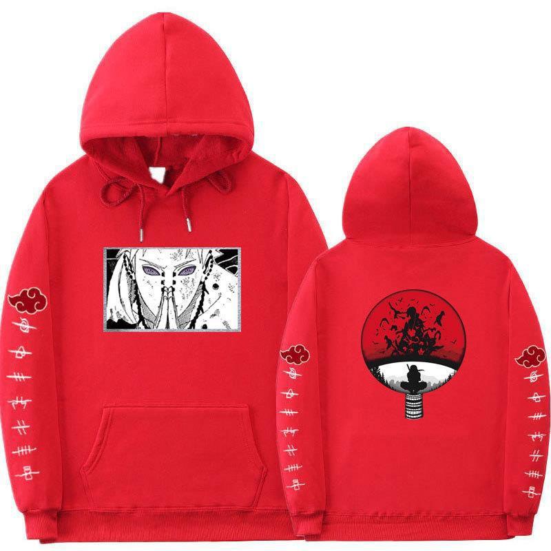 Mens Oversized Hooded Sweatshirt With Naruto Anime Print Fleece-Lined Streetwear Teens Fall Season