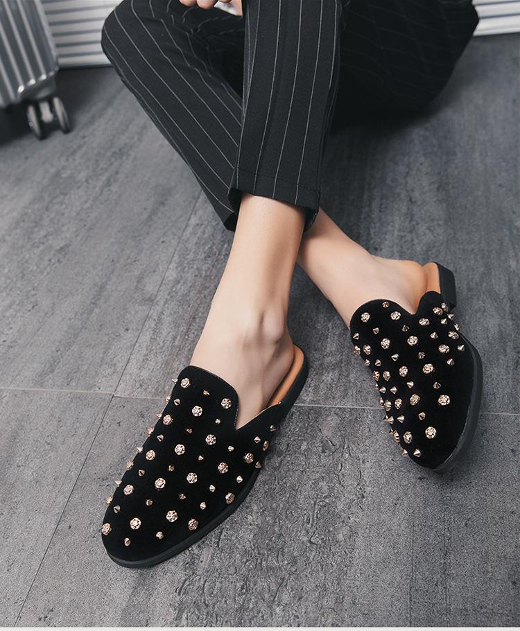 Halbziehhschuhe Sommer Britische Nieten Spitze Herren Hausschuhe Fauler Überzug Leder