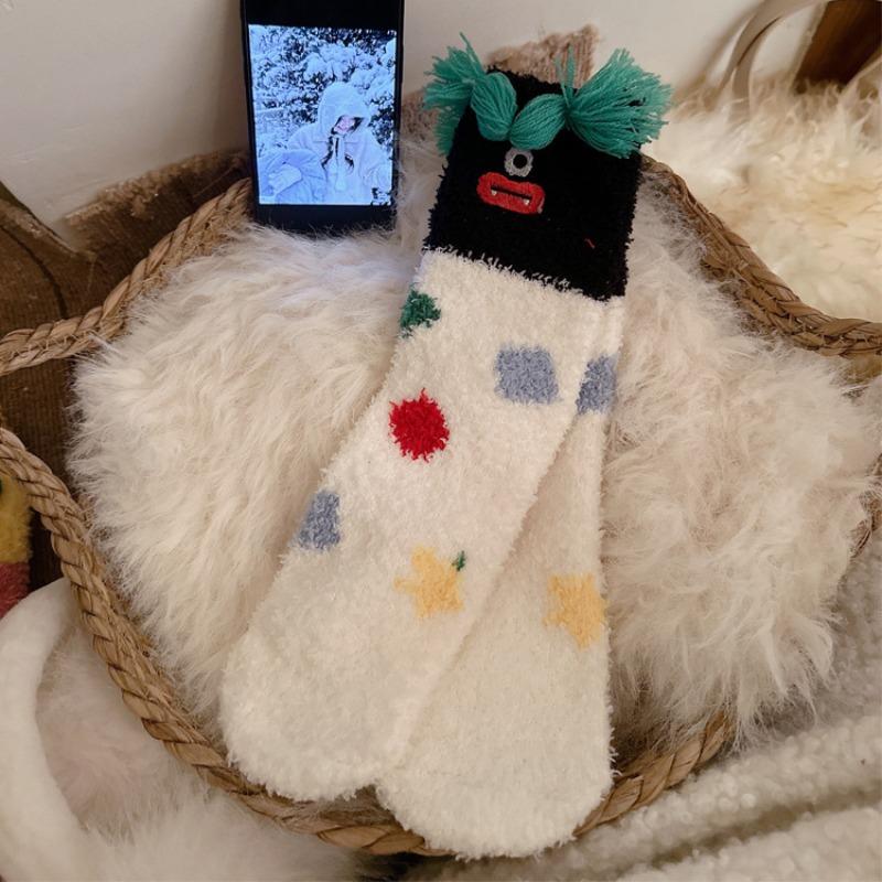 Cute and Funny Fluffy Sleep Socks, Coral Fleece Warm Socks, Winter and Autumn Cartoon Home Floor Socks, Women's Socks