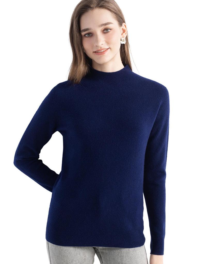 Women's Slimming Wool Long-Sleeve Half-High Neck Top - Solid Color, Versatile Basic
