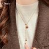 Sun Flower Artificial Tiger's Eye Stone Splicing Pullable Necklace Sweater Chain Necklace