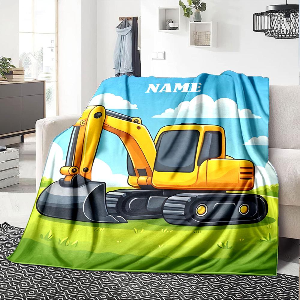 Custom Name excavator Theme Printed Blanket - Perfect for Couch, Bed, Travel & Outdoor Use | Machine Washable, Cozy & Durable.