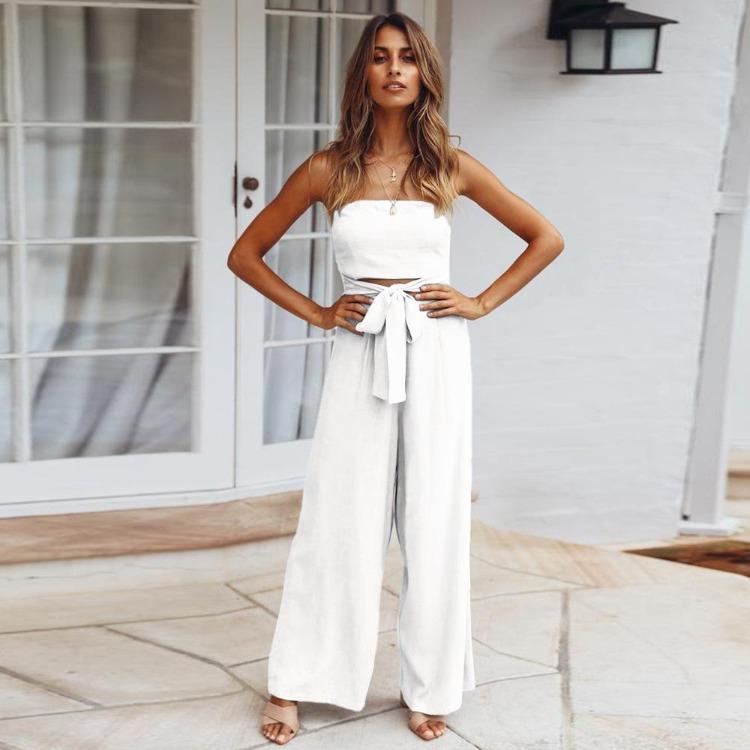Women Slim Fit Backless Jumpsuit Set Straight Pants Spring Summer Outfit