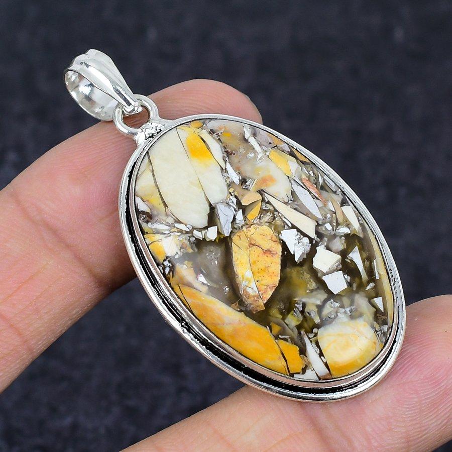 Natural Brecciated Mookaite 925 Sterling Silver Jewelry Pendant 2.17" t0N57