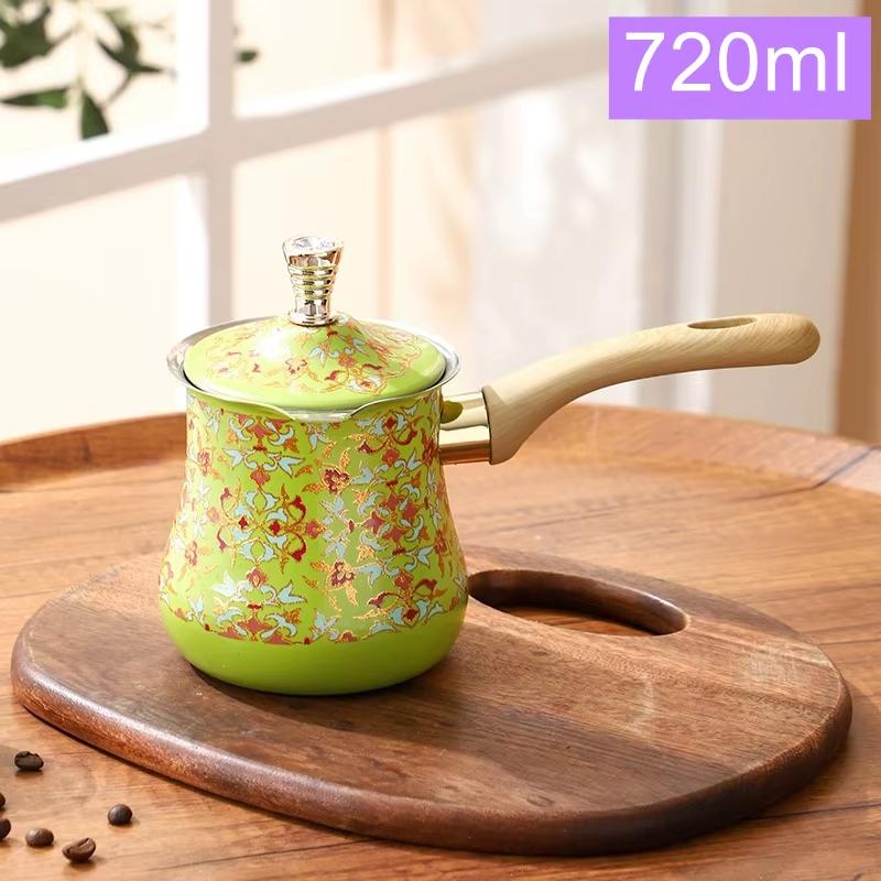 Stainless Steel Coffee Pot with Lid Chocolate Butter Milk Cup Coffee Tea Melting Jug Moka Pot for Office Home Kitchen