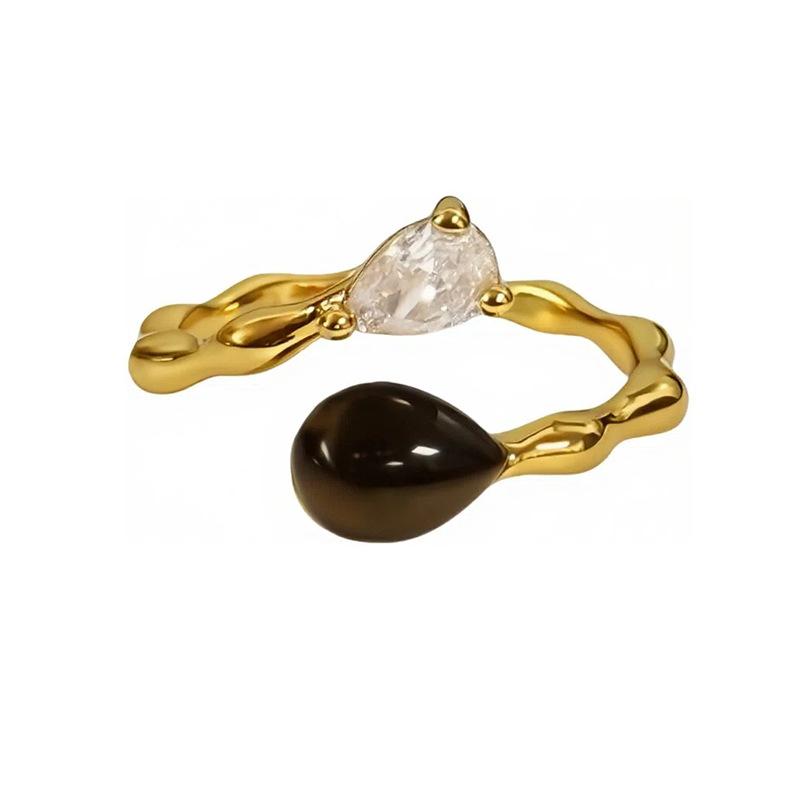 Light Luxury Niche Design Sense Medieval Geometric Imitation Tiger'S Eye Stone Ring Female Retro Stacking Wearing Exquisite Personalized Ring