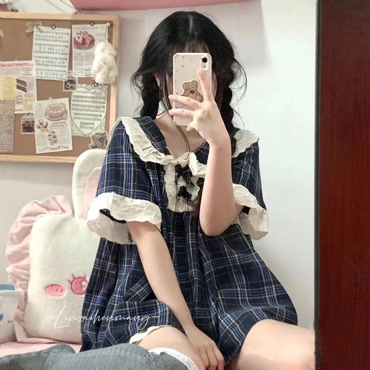 

Женский пижамный комплект из чистого хлопка - Милое кружево, Домашняя одежда с длинным рукавом для весны/осени 2025 XXL