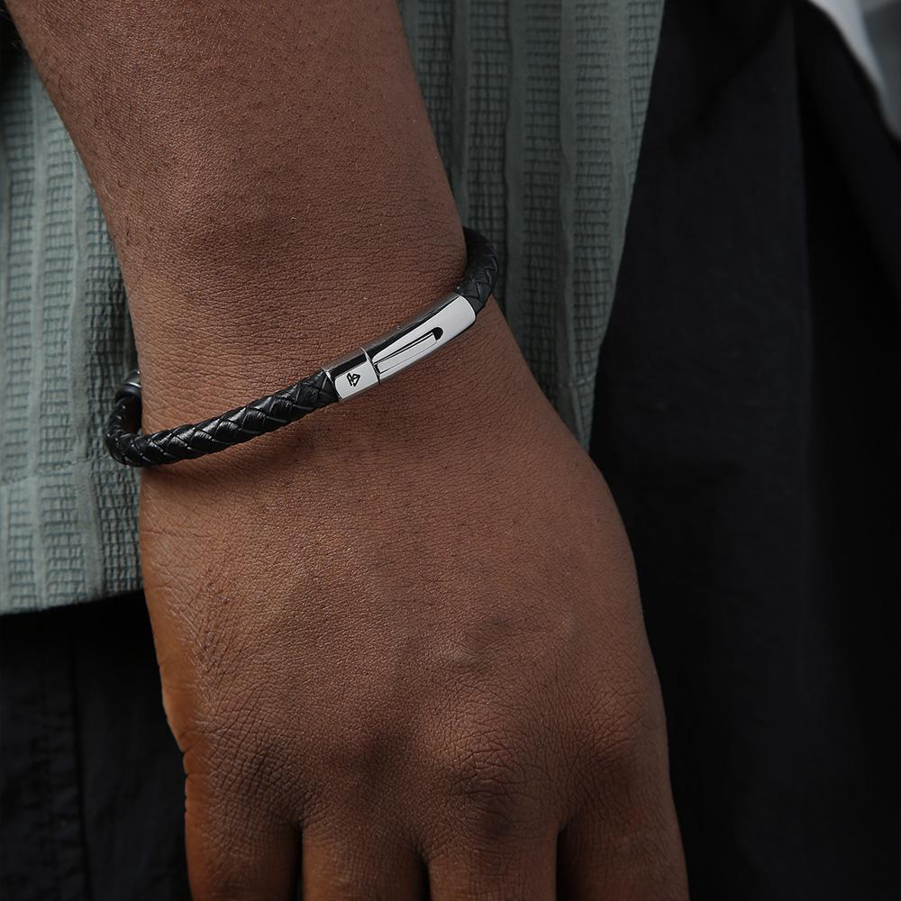 Ventera Noir Leather Men'S Bracelet