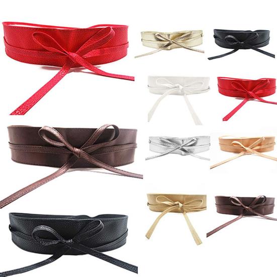 Waist Belt Firm Soft Faux Leather Self Tie Wide Waist Band for Women
