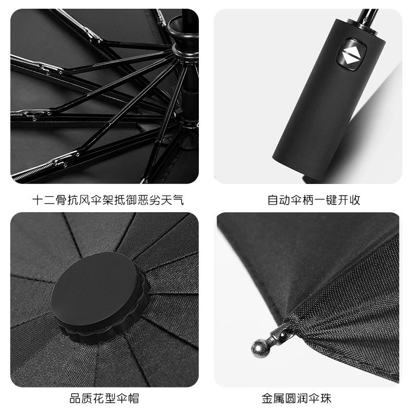 Automatic folding umbrella, sunscreen umbrella, men's twelve-bone three-fold double umbrella, weather and rain umbrella