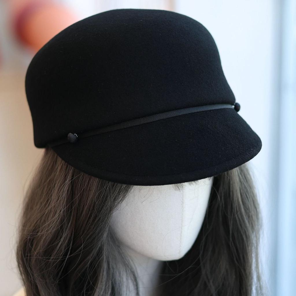 String Small Buckle Retro Casual Woolen Equestrian Hat Autumn and Winter French Fashion British Versatile Cap