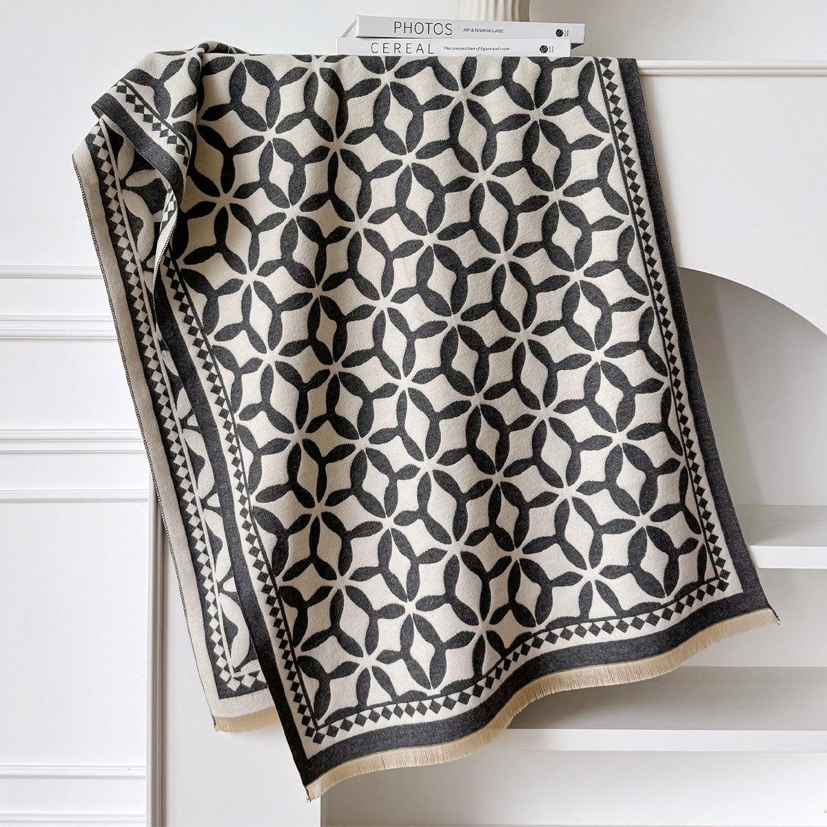 

Модный кондиционер-шаль теплая имитация кашемира четырехлистный шарф универсальный удлиненный полотняного переплетения декоративный шарф 185*65 серый