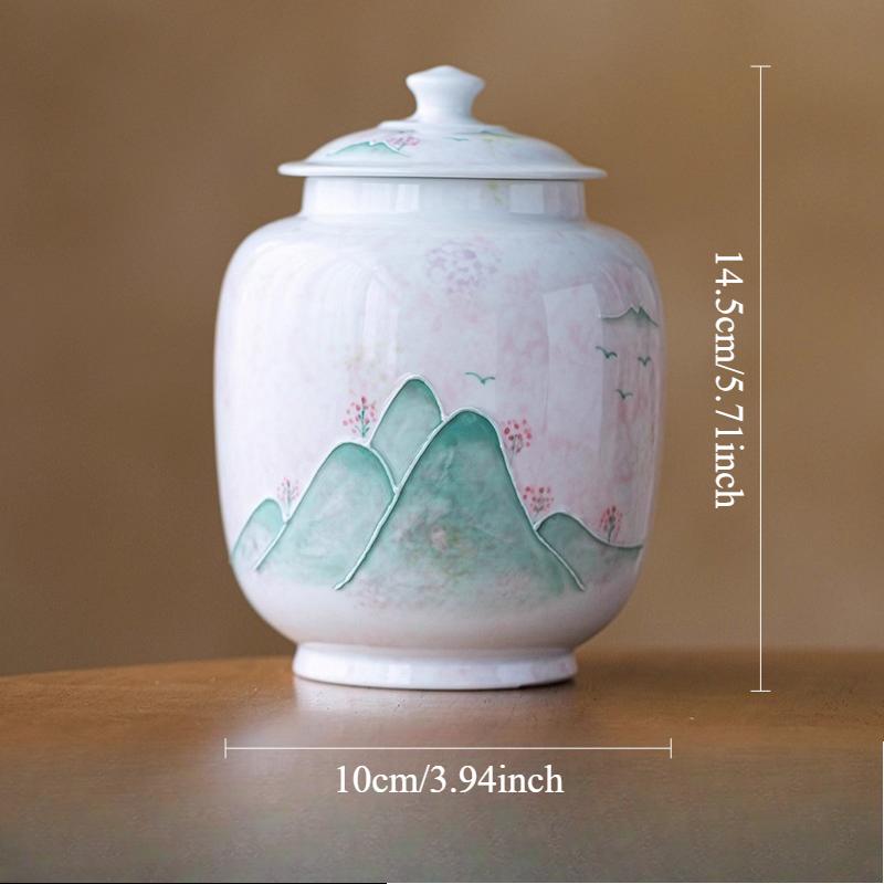 

Ceramic Powder and Dai Hand-painted Remote Mountain Tea Sealed Jar Household Chinese Large Tea Moisture-proof Jar 650ml