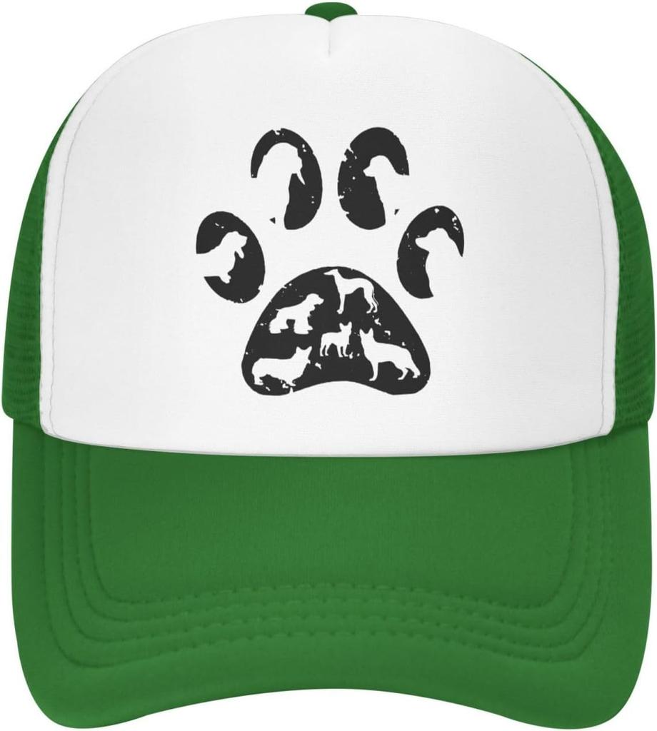 Dog Paw Print Silhouette Trucker Hat Polyester Mesh Baseball Cap Outdoor Adjustable Snapback for Adult