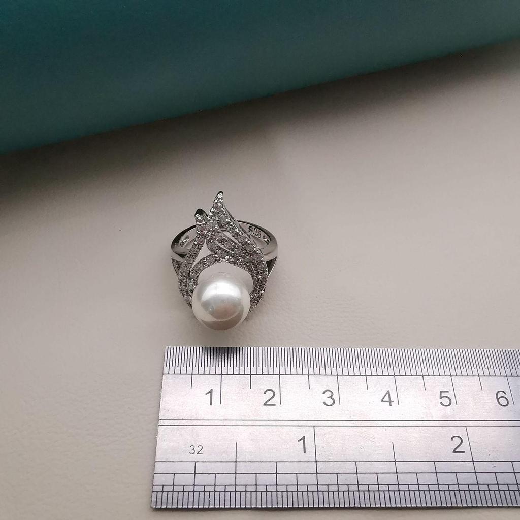 European & American Luxury Zircon Pearl Jewelry Set: Necklace, Earrings, Ring