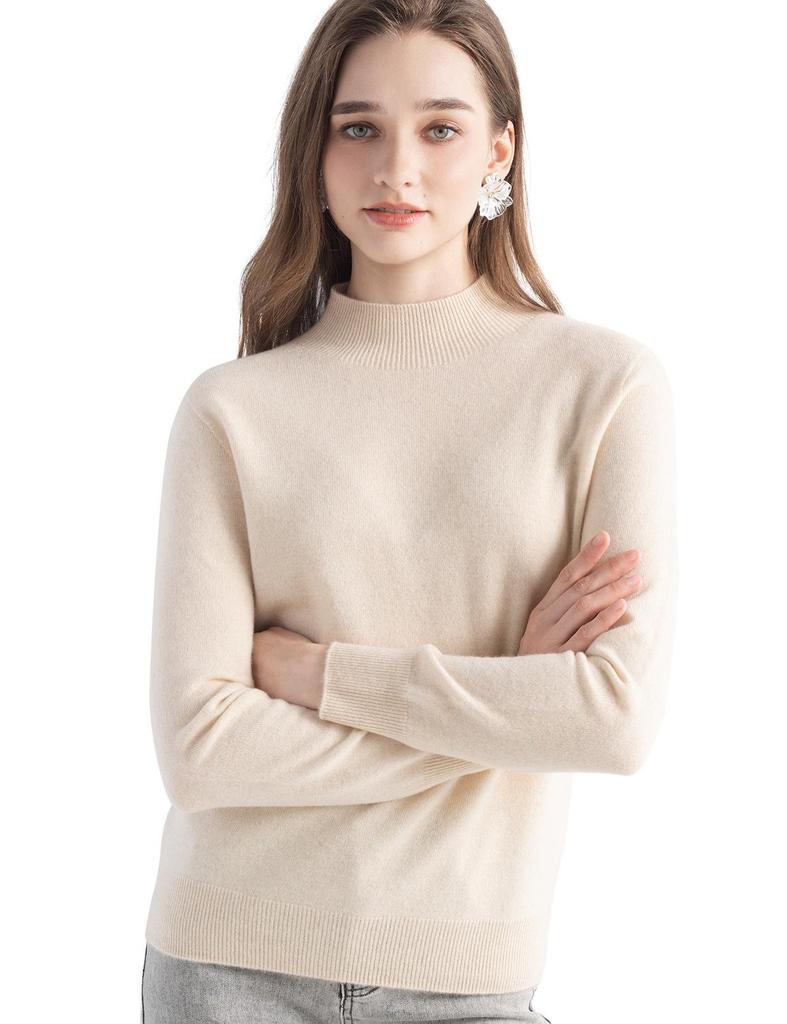 Women's Slim Fit Cashmere Knit Base Layer Top - Half-High Neck, Solid Color, Mature Style, Warm Sweater
