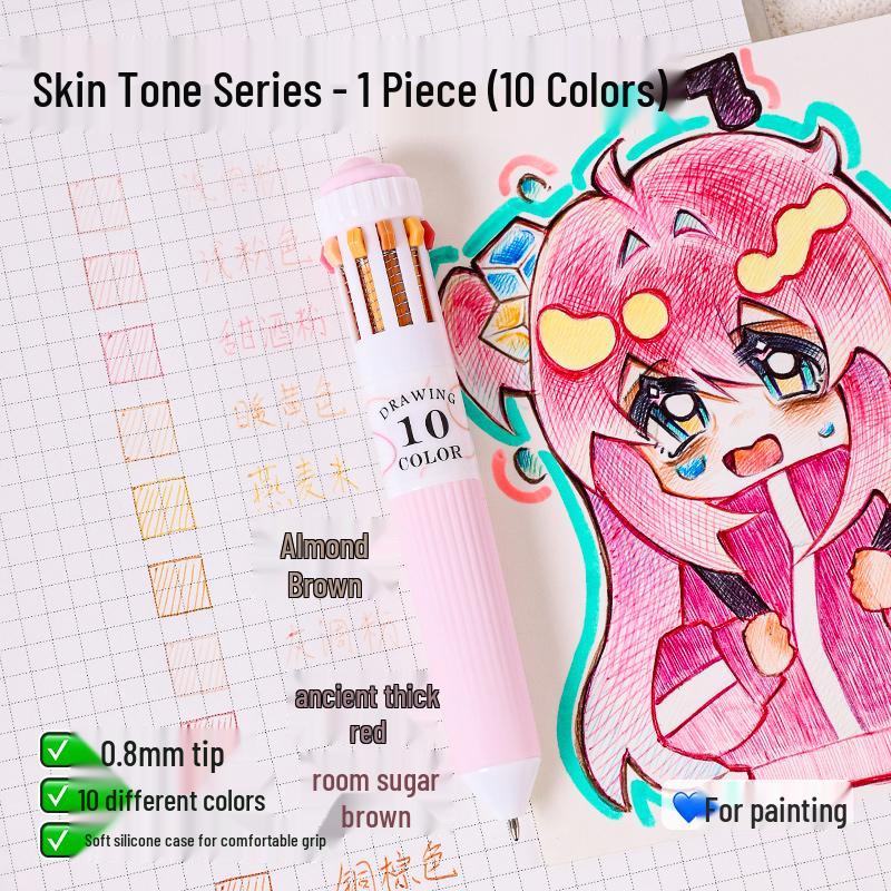 Modrý Fruit 60barevný vícebarevný set kuličkových per s měkkým úchopem - Stiskací psací nástroj 10 v 1