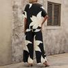 2026 Summer V-Neck Batwing Sleeve Printed Long Pants Fashion Two-Piece Set