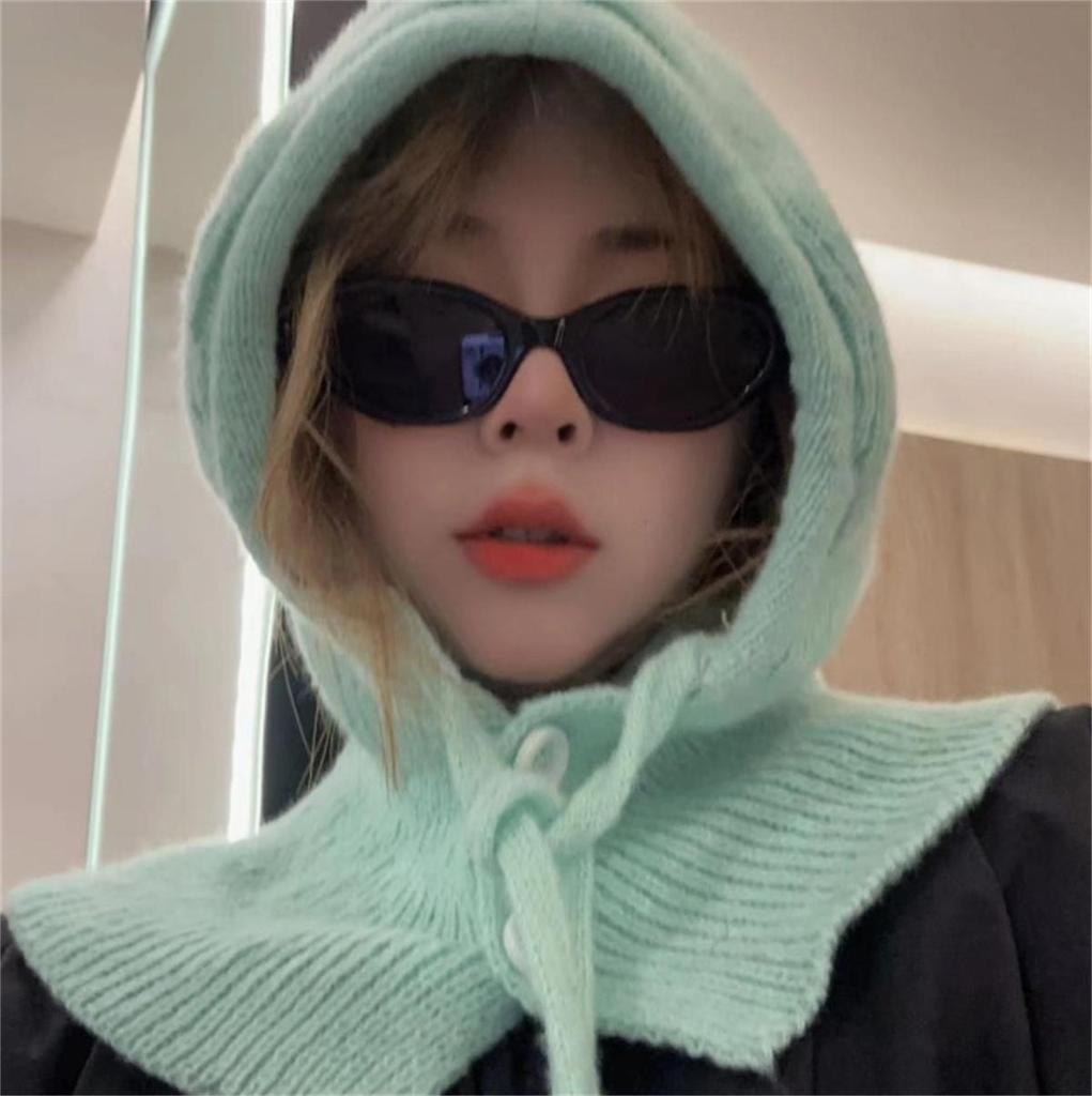 Adult Windproof Balaclava Hat Removable Women's Hood Adjustable Size Warm Cycling Hat Girls Winter Candy Color Knit Pullover Hat