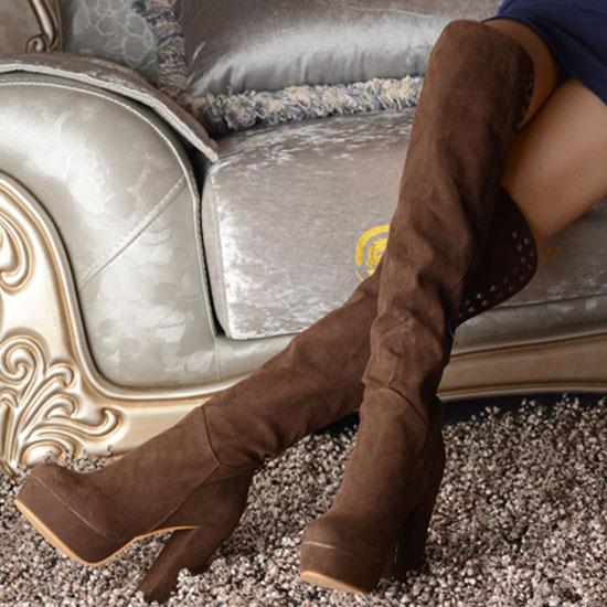 Damskor med hög klack, sexig europeisk och amerikansk stil höst och vinter nya vattentäta platå tjock klack stor storlek romerska medelhöga stövlar