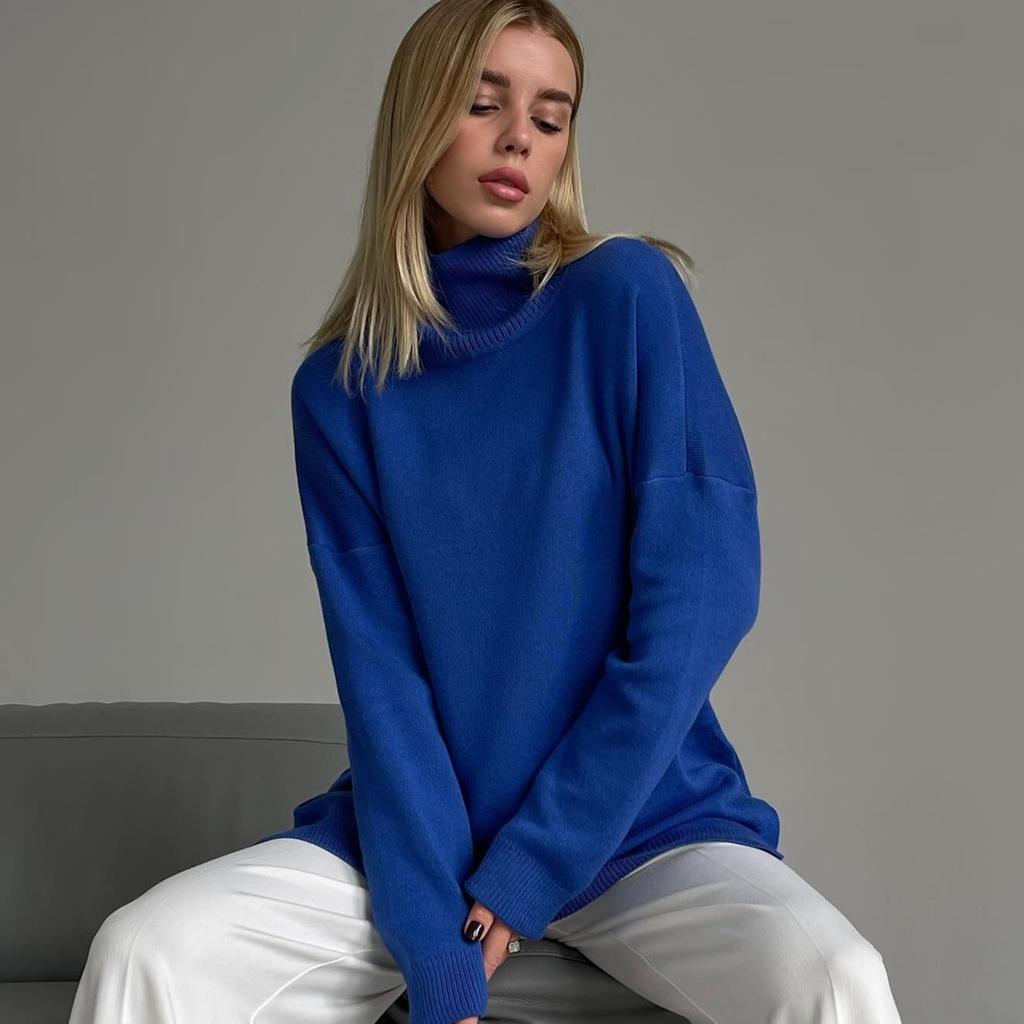 Dámské roláky s rozparkem Oversized Pletené svetry s dlouhým rukávem Ležérní trendy podzimní zimní outfity Jednobarevné základní svetry pro ženy
