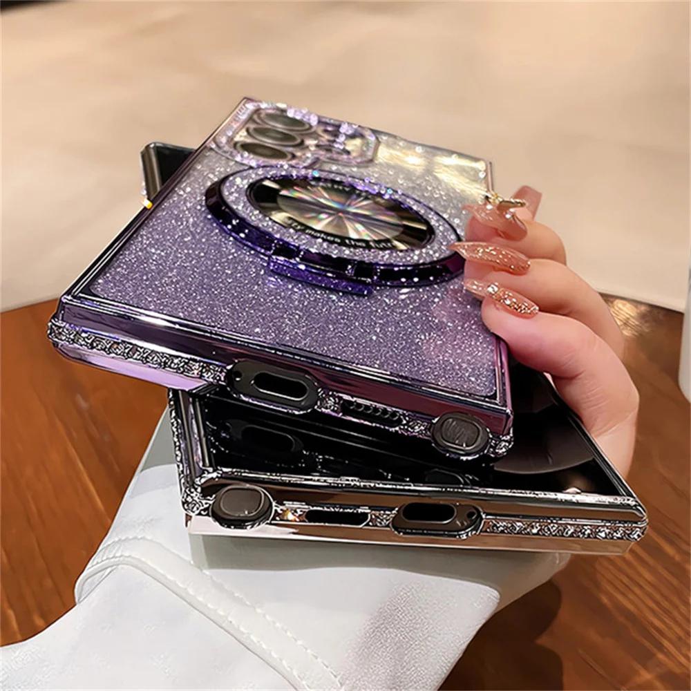 Luxury Glitter for Magsafe Magnetic Ring Stand Case for Samsung Galaxy S26 S25 S24 S23 Ultra S22 Plus FE Diamond Shockproof Cover