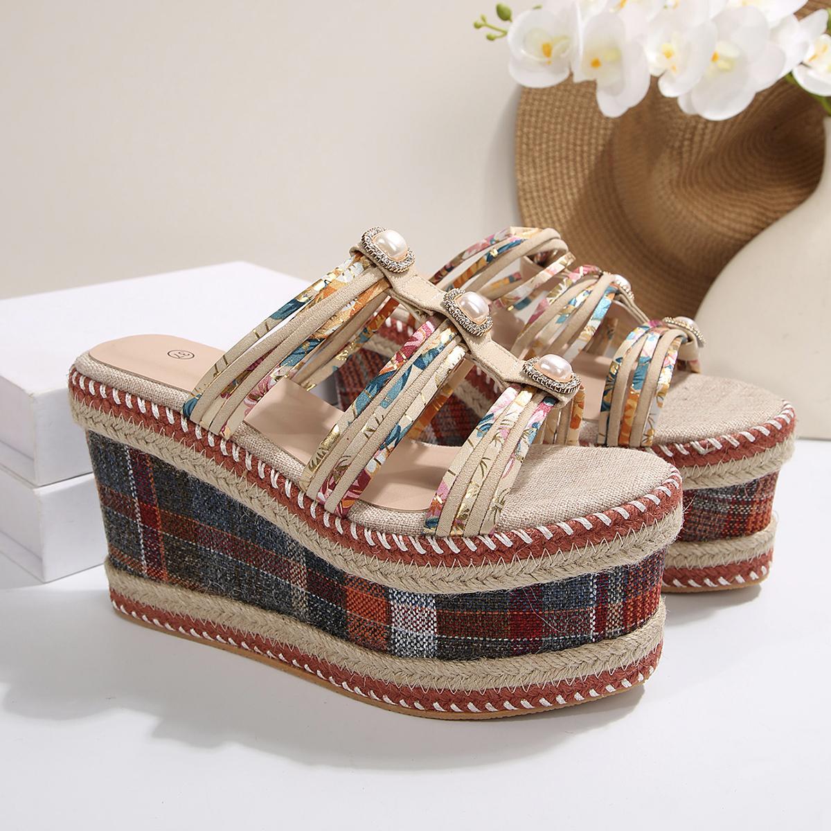 

Женские тапочки на танкетке, каблук 12 см, босоножки на танкетке, летняя повседневная обувь для женщин, для пляжа и активного отдыха 36