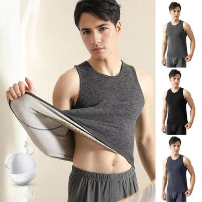 Herren Thermo-Unterhemd, Rundhalsausschnitt, ärmellos, Slim Fit, Pullover, Oberteile, verdicktes Plüschfutter, Unterhemd