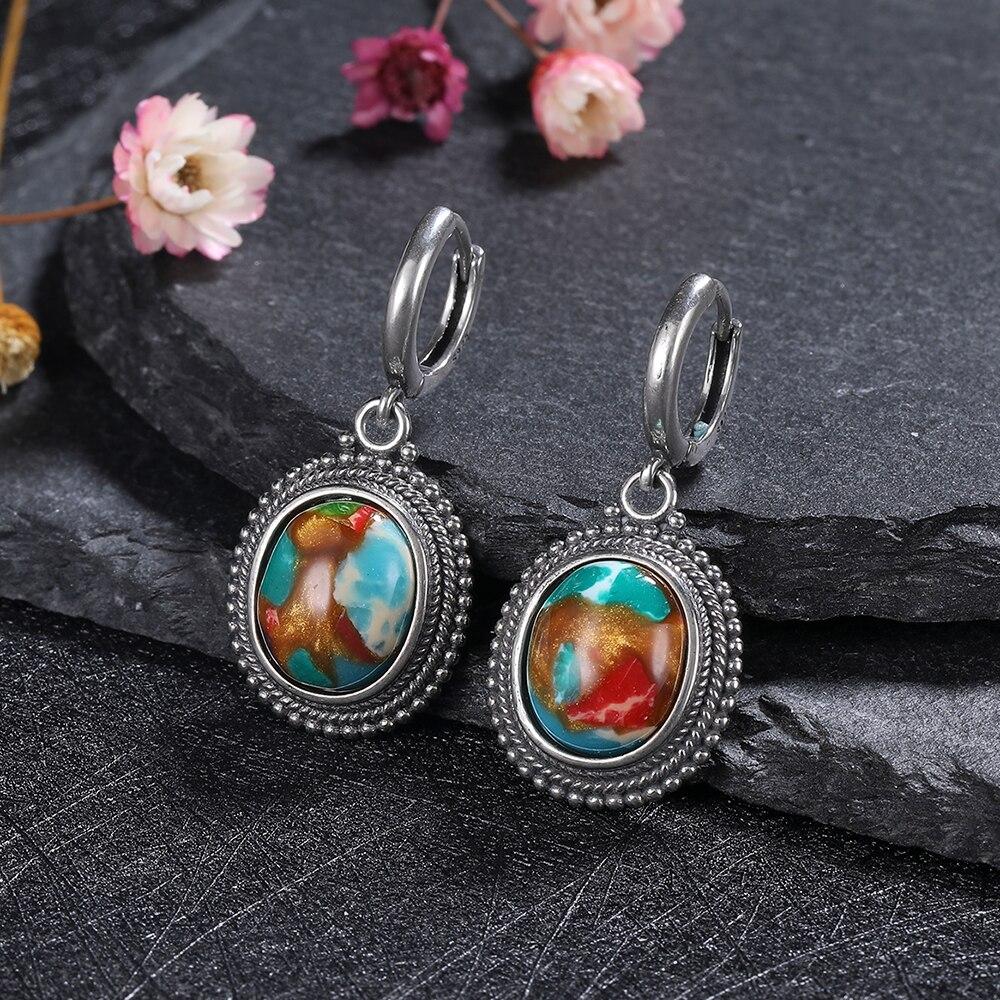 Retro-Silberohrringe, oval, rund, natürlicher Kaiserstein, Ohrringe, Jahrestag, Party, stilvoller Ohrschmuck für Frauen